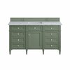 James Martin Vanities Brittany 60in Single Vanity, Smokey Celadon w/ 3 CM Carrara Marble Top 650-V60S-SC-3CAR